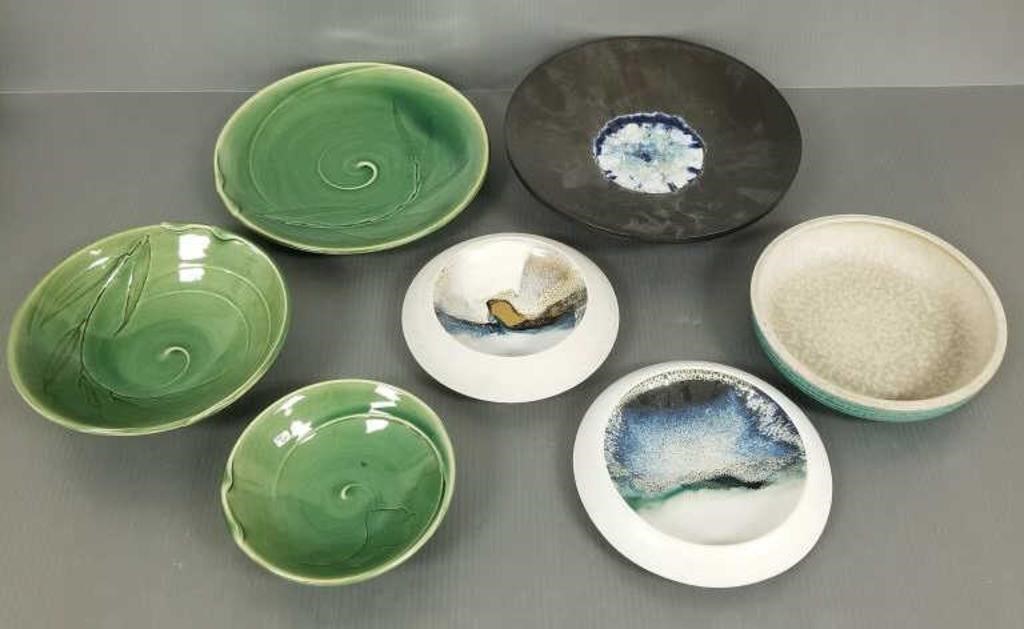 7 studio art pottery pieces - some signed Hayes,