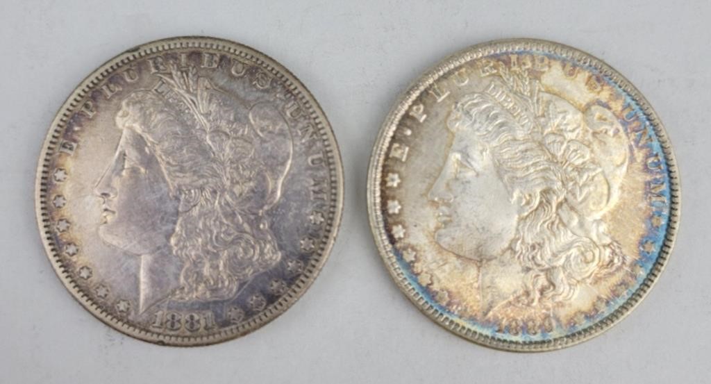 1881-S & 1889 90% Silver Morgan Dollars.
