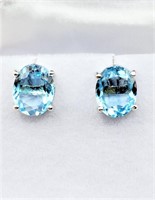 Sterling Silver 10mm x 8.1mm Natural Blue Topaz