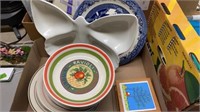 GROUP OF PLATES & BUTTERFLY SERVING DISH
