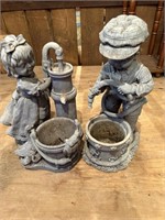 girl yard art and boy yard art (plaster)