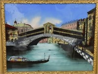 Venetian Scene Reverse Painting on Glass