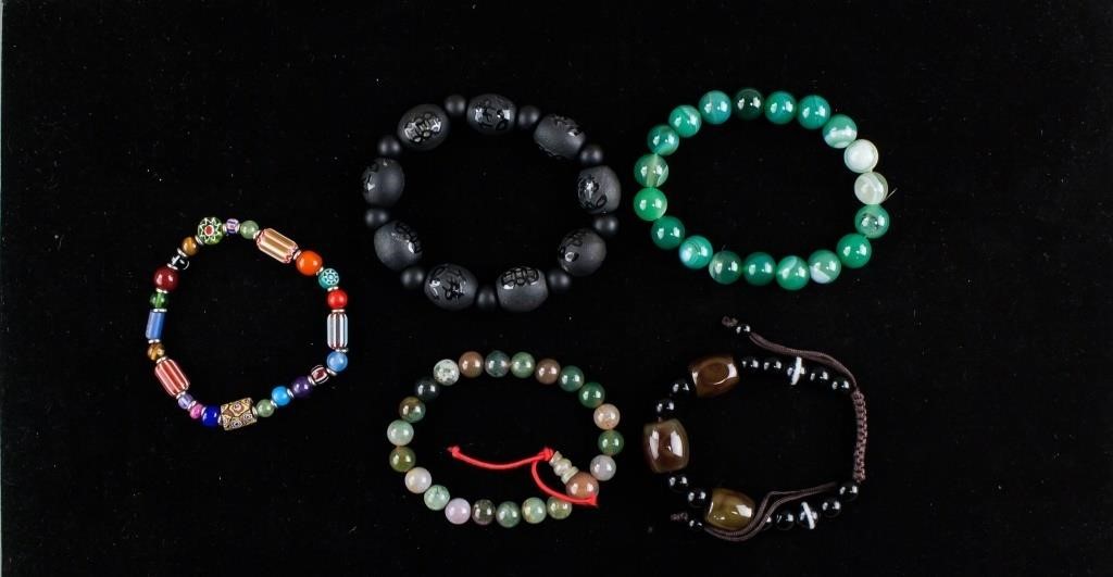 Five Hardstone and Wood Beads Bracelets