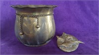 Brass lot:  Pot/Planter and heavy Flying Goose