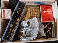 Cigar Box of 22 Ammo, Brass & Various Shells