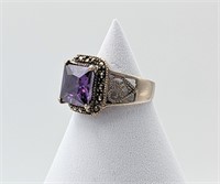 Victorian Marcasite Purple Amethyst Heart Ring