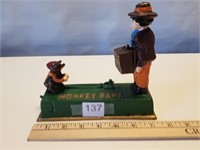 Vintage Cast Iron Monkey Bank Working Condition
