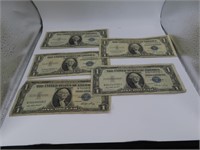 (5) 1935E blueseal $1 Silver Certificate BIlls