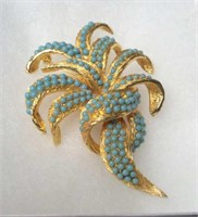 Castlecliff Goldtone and  turquoise brooch