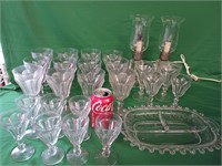24 pieces of Heisey Glassware and glass lamps, 12