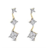 14k Gold 1.00ct Diamond Trio Dangle Earrings