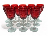 12 vintage Crystal D’Arque ruby wine glasses, 8"h.