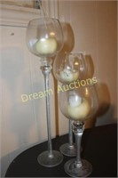 3 Tall Glass Candle Holders