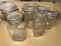 4 locking canisters & one glass jar