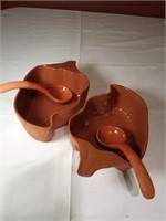 Pair of Ceramic Condiment Dishes w/Spoons