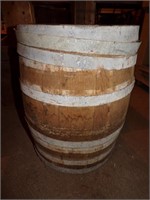 WOODEN BARREL IS 17.5" TALL