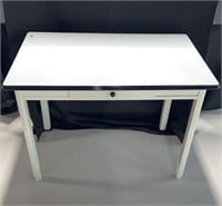White Table - Metal Top, Wood Legs. Single Drawer