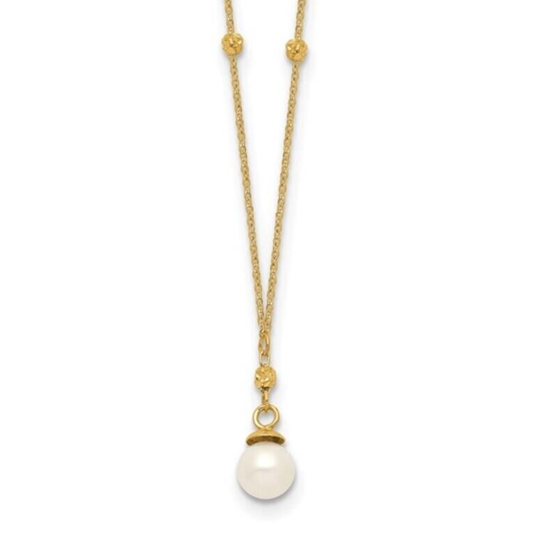 14k Beaded Chain Cultured Pearl Necklace