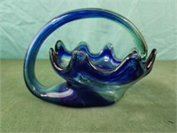 Sooner/Ozark Blown Art Glass Blue Swirl