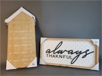 'Kitchen Rules' Sign & 'Always Thankful Sign, New