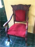 Antique side chair claw wood feet upholstered seat