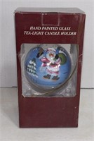 Woodland Santa Claus Glass Tea Light Candle Holder