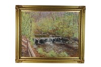 Large Signed ORG Oil Painting of River Waterfall