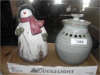 Porcelain Snowman & Pottery Jar