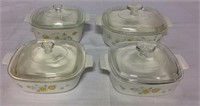 8 pc Corning Ware , 4 dishes, 4 lids