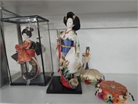 Oriental dolls, pin cushion and box