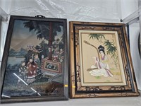 Framed oriental pictures approx 18x24 in each