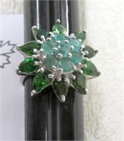 925 Silver 3.32ct Emerald/Diopside Ring MSRP $590