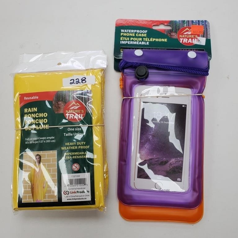 Rain Poncho & Waterproof Phone Case, 2 of each