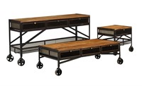 Guru Industrial Wheeled Coffee Table Set of 3