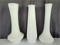 Lot of 3 Milk Glass Vases