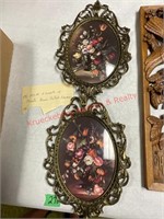 MCM Florals In ornate Brass Picture Frames