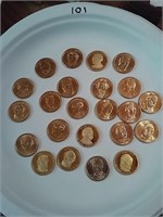 Collection of 23 Presidential dollars $1 coins