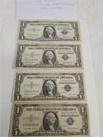 Four One Dollar Silver Certificates 1957 Series