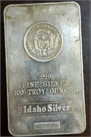 100-Troy Ounce Silver Bar: Idaho Silver