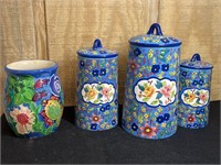 3 Classico Ceramic Painted Canisters and Vase