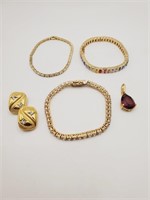 (KC) Goldtone CZ and Crystal Bracelets, Clip-on