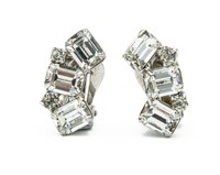Weiss Small Round Rectangle Rhinestone Earrings