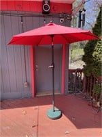 Red Patio Umbrella & Weighted Base
