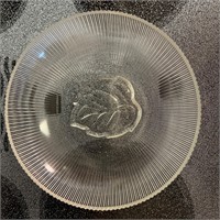 Clear Ribbed Glass Serving Platter w/Oak Leaf
