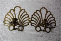 Pr of Scalloped Brass Candle Wall Sconces