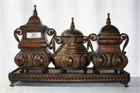 3- Decorative Metal Containers w/ Tray