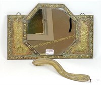 BRASS FRAME MIRROR WITH CLOTHES BRUSH