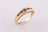 14kt Yellow Gold Heart Ring with Diamonds Rubies