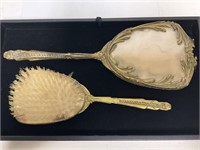 Vanity Mirror & Brush Set w/Birds, Vintage