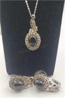 Sterling Diamond & Onyx? Jewelry Set Pierced